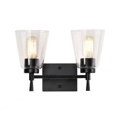 Deals 🎁 Briarwood 13 in. 2-Lights Matte Black Vanity Light with Clear Glass Cone Shades by Edvivi 🌟 -Deals Edvivi || Atlas Store matte black edvivi vanity lighting ew6775bk 77 1000
