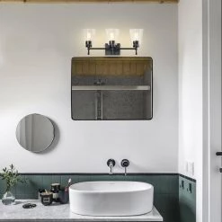 Top 10 ⌛ Briarwood 21 in. 3-Lights Matte Black Vanity Light with Clear Glass Cone Shades by Edvivi 🌟 -Deals Edvivi || Atlas Store matte black edvivi vanity lighting ew6875bk 31 1000