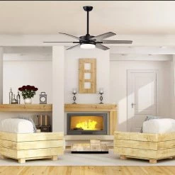 Top 10 ✔️ 52 in. Integrated LED Indoor Matte Black 6-Blade Reversible Ceiling Fan w/Light Kit, Remote Control by Edvivi ✔️ -Deals Edvivi || Atlas Store matte black textured oak edvivi ceiling fans with lights ffg7625bk 4f 1000