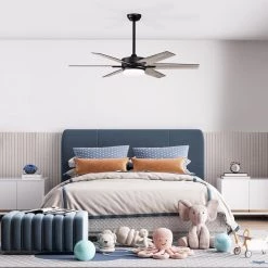 Top 10 ✔️ 52 in. Integrated LED Indoor Matte Black 6-Blade Reversible Ceiling Fan w/Light Kit, Remote Control by Edvivi ✔️ -Deals Edvivi || Atlas Store matte black textured oak edvivi ceiling fans with lights ffg7625bk c3 1000