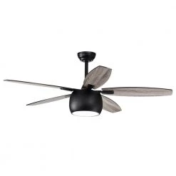 Discount 🛒 52 in. Integrated LED Indoor Matte Black 5-Blade Reversible Ceiling Fan with Light Kit and Remote Control by Edvivi 🌟