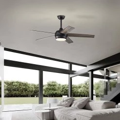 Promo 🔔 52 in. Integrated LED Indoor Matte Black 5-Blade Ceiling Fan with Light Kit and Remote Control by Edvivi 🤩 -Deals Edvivi || Atlas Store matte black textured oak edvivi ceiling fans with lights ffg7735bk 31 1000
