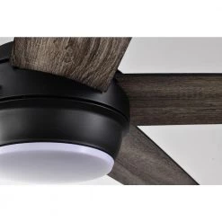 Promo 🔔 52 in. Integrated LED Indoor Matte Black 5-Blade Ceiling Fan with Light Kit and Remote Control by Edvivi 🤩 -Deals Edvivi || Atlas Store matte black textured oak edvivi ceiling fans with lights ffg7735bk 66 1000