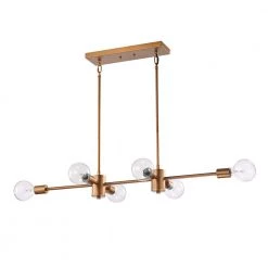 Best deal 😀 Winslett 6-Light Natural Brass Exposed Bulb Linear Mid-Century Modern Chandelier by Edvivi 🧨