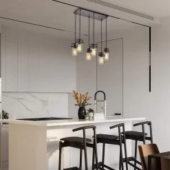 Wholesale 🥰 Sabine 6-Light Oil Rubbed Bronze Multi-Light Modern Farmhouse Linear Pendant with Glass Jar Sconces by Edvivi ⭐ -Deals Edvivi || Atlas Store oil rubbed bronze edvivi chandeliers epc1567ob 4f 1000