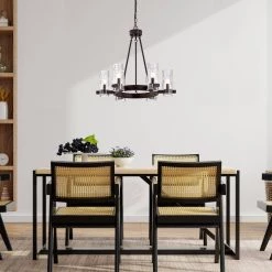 Budget 🔔 Avenue Farmhouse 6-Light Oil Rubbed Bronze Wagon Wheel Chandelier With Textured Banded Clear Glass Shades by Edvivi ❤️ -Deals Edvivi || Atlas Store oil rubbed bronze edvivi chandeliers epc3167ob 1f 1000