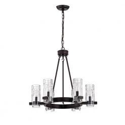 Budget 🔔 Avenue Farmhouse 6-Light Oil Rubbed Bronze Wagon Wheel Chandelier With Textured Banded Clear Glass Shades by Edvivi ❤️ -Deals Edvivi || Atlas Store oil rubbed bronze edvivi chandeliers epc3167ob 44 1000