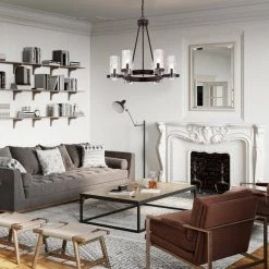 Budget 🔔 Avenue Farmhouse 6-Light Oil Rubbed Bronze Wagon Wheel Chandelier With Textured Banded Clear Glass Shades by Edvivi ❤️ -Deals Edvivi || Atlas Store oil rubbed bronze edvivi chandeliers epc3167ob 4f 1000