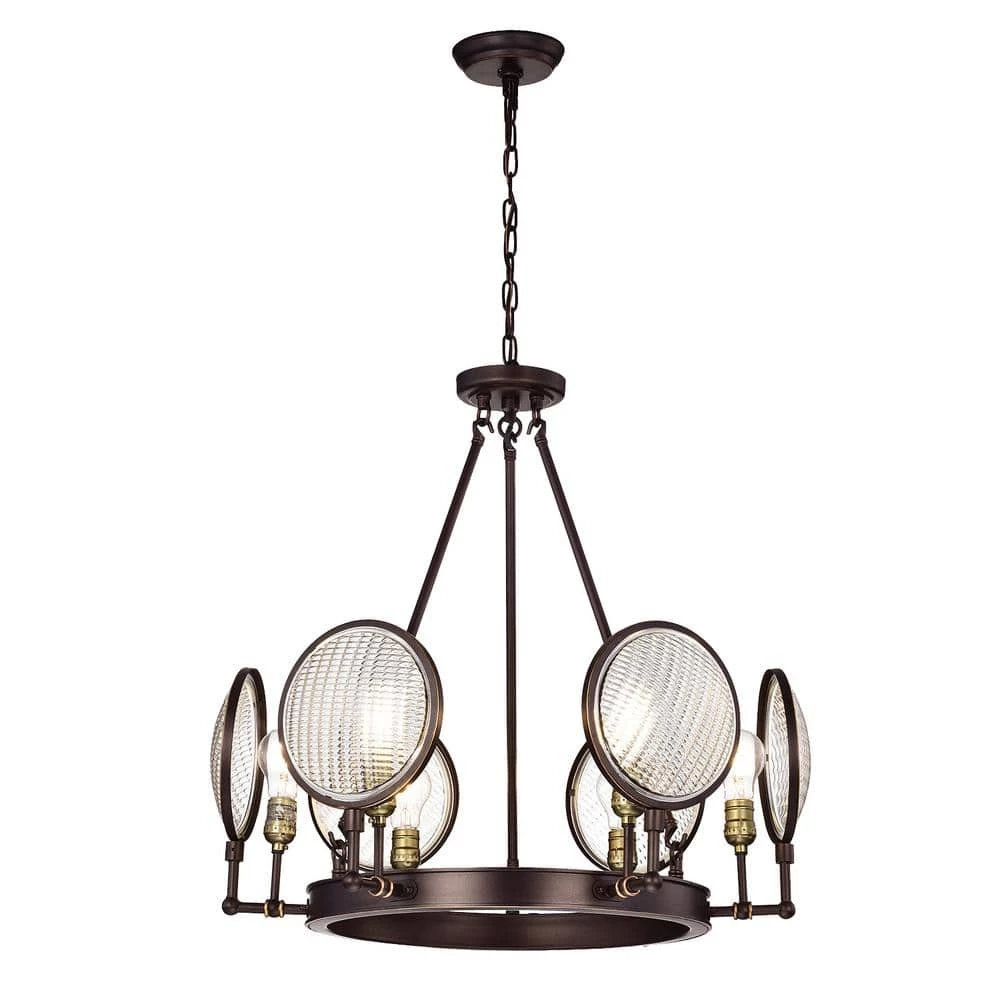 Brand new โ Cartweight Industrial 6-Light Oil Rubbed Bronze Round Wagon Wheel Chandelier with Headlight Glass by Edvivi ๐ 10 Brand new โ Cartweight Industrial 6-Light Oil Rubbed Bronze Round Wagon Wheel Chandelier with Headlight Glass by Edvivi ๐ - Image 8