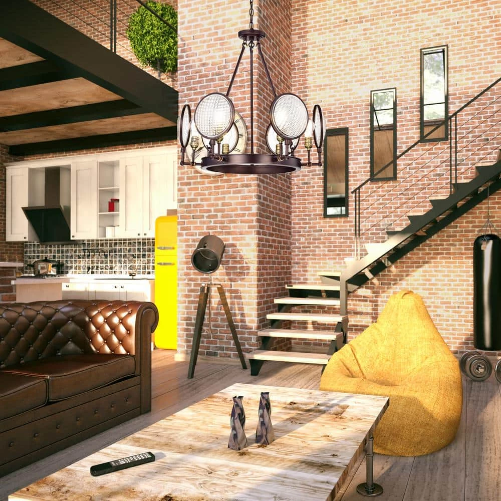 Brand new โ Cartweight Industrial 6-Light Oil Rubbed Bronze Round Wagon Wheel Chandelier with Headlight Glass by Edvivi ๐ 8 Brand new โ Cartweight Industrial 6-Light Oil Rubbed Bronze Round Wagon Wheel Chandelier with Headlight Glass by Edvivi ๐ - Image 6