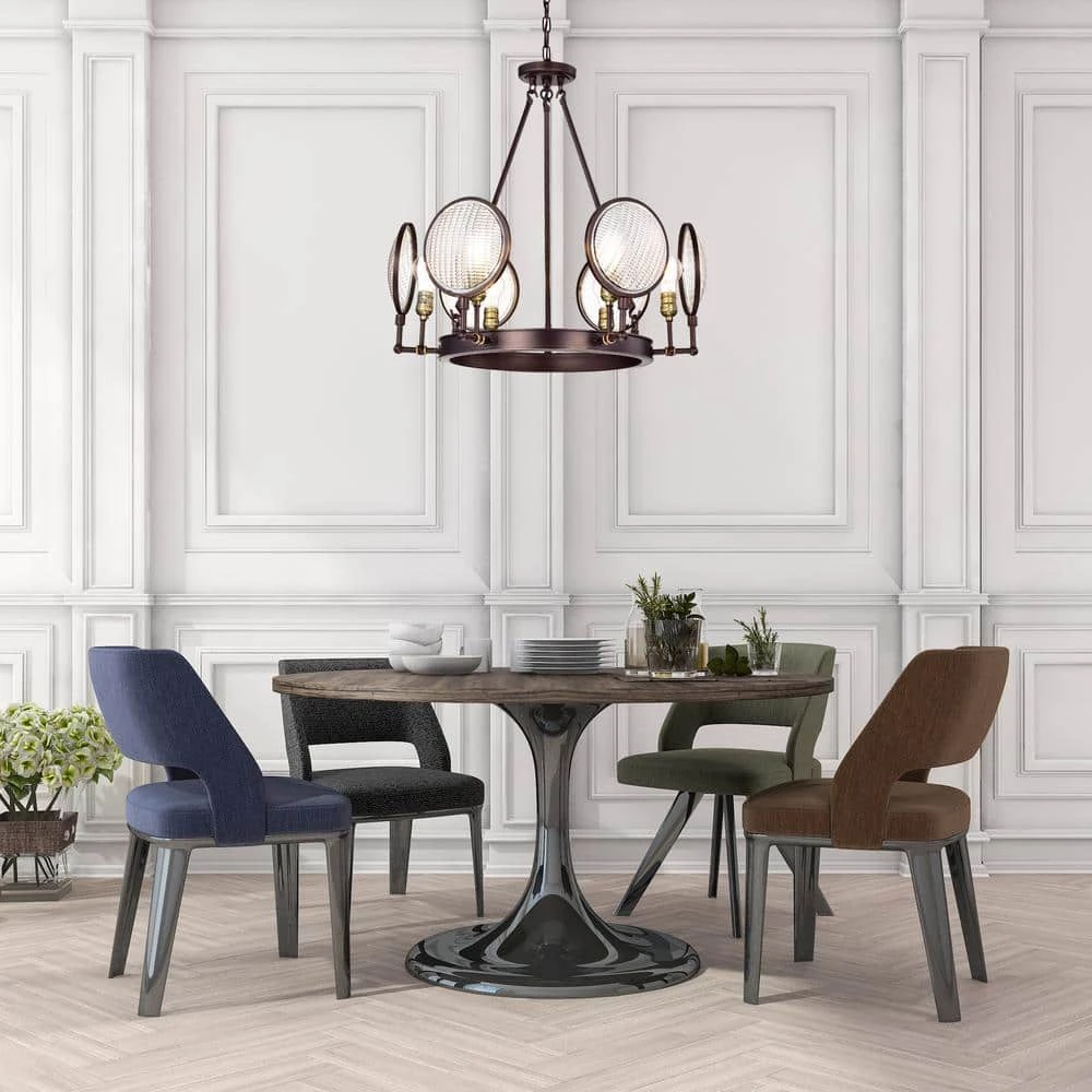 Brand new โ Cartweight Industrial 6-Light Oil Rubbed Bronze Round Wagon Wheel Chandelier with Headlight Glass by Edvivi ๐ 7 Brand new โ Cartweight Industrial 6-Light Oil Rubbed Bronze Round Wagon Wheel Chandelier with Headlight Glass by Edvivi ๐ - Image 5