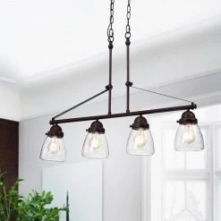 Outlet 🤩 Yellowstone Farmhouse 4-Light Oil Rubbed Bronze Rustic Linear Chandelier with Seeded Glass Shades by Edvivi ⭐ -Deals Edvivi || Atlas Store oil rubbed bronze edvivi chandeliers epd5547ob 31 1000