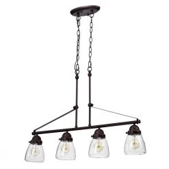 Outlet 🤩 Yellowstone Farmhouse 4-Light Oil Rubbed Bronze Rustic Linear Chandelier with Seeded Glass Shades by Edvivi ⭐ -Deals Edvivi || Atlas Store oil rubbed bronze edvivi chandeliers epd5547ob 44 1000