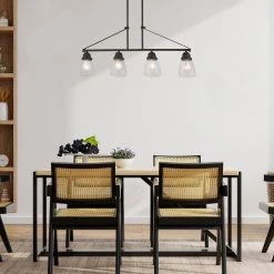 Outlet 🤩 Yellowstone Farmhouse 4-Light Oil Rubbed Bronze Rustic Linear Chandelier with Seeded Glass Shades by Edvivi ⭐ -Deals Edvivi || Atlas Store oil rubbed bronze edvivi chandeliers epd5547ob 4f 1000