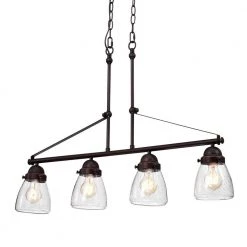 Outlet 🤩 Yellowstone Farmhouse 4-Light Oil Rubbed Bronze Rustic Linear Chandelier with Seeded Glass Shades by Edvivi ⭐