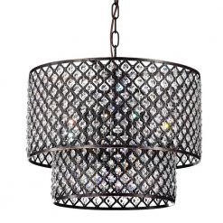Cheap ๐ Marya Modern 8-Light Oil Rubbed Bronze Round Double Drum Shade Chandelier with Crystal Beads by Edvivi โ๏ธ
