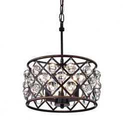 Discount โ๏ธ Azha 3-Light Glam Oil Rubbed Bronze Drum Pendant with Crystal Spheres by Edvivi ๐ฅฐ