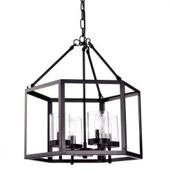 Brand new โ๏ธ Renzo 4-Light Oil Rubbed Bronze Geometric Hexagon Lantern Cage Chandelier with Clear Glass Shade by Edvivi ๐