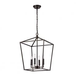 Best Sale 🛒 Renzo 16 in. 4-Light Oil Rubbed Bronze Caged Modern Farmhouse Candlestick Pendant by Edvivi 🤩 -Deals Edvivi || Atlas Store oil rubbed bronze edvivi chandeliers epl1367ob 44 1000