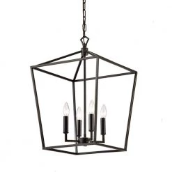 Best Sale 🛒 Renzo 16 in. 4-Light Oil Rubbed Bronze Caged Modern Farmhouse Candlestick Pendant by Edvivi 🤩