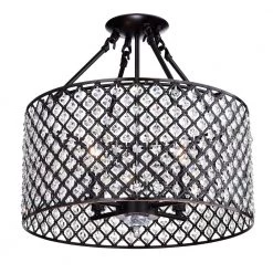 Flash Sale ✔️ Marya 4-Light Modern Oil Rubbed Bronze Finish Crystal Semi-Flush Mount Light with Clear Glass Crystal Beaded Drum Shade by Edvivi 🤩