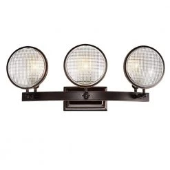 Best deal 🤩 Cartwright 26 in. 3-Light Oil Rubbed Bronze Industrial Vanity Light with Headlight Glass by Edvivi 🌟