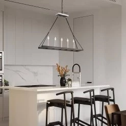 Deals 😉 Hartwell 5-Light Modern Polished Nickel and Wood Finish Rectangular Linear Island Hanging Chandelier for Kitchen by Edvivi 🥰 -Deals Edvivi || Atlas Store polish nickel black and wood edvivi chandeliers epd567wd 1d 1000