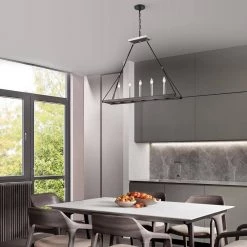 Deals 😉 Hartwell 5-Light Modern Polished Nickel and Wood Finish Rectangular Linear Island Hanging Chandelier for Kitchen by Edvivi 🥰 -Deals Edvivi || Atlas Store polish nickel black and wood edvivi chandeliers epd567wd 31 1000