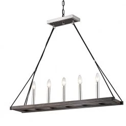 Deals ๐ Hartwell 5-Light Modern Polished Nickel and Wood Finish Rectangular Linear Island Hanging Chandelier for Kitchen by Edvivi ๐ฅฐ