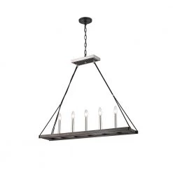 Deals 😉 Hartwell 5-Light Modern Polished Nickel and Wood Finish Rectangular Linear Island Hanging Chandelier for Kitchen by Edvivi 🥰 -Deals Edvivi || Atlas Store polish nickel black and wood edvivi chandeliers epd567wd 77 1000