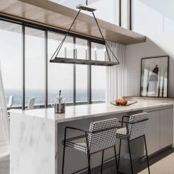 Deals 😉 Hartwell 5-Light Modern Polished Nickel and Wood Finish Rectangular Linear Island Hanging Chandelier for Kitchen by Edvivi 🥰 -Deals Edvivi || Atlas Store polish nickel black and wood edvivi chandeliers epd567wd d4 1000