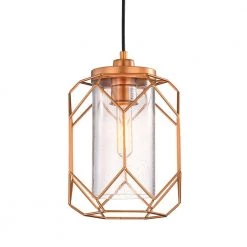 Cheapest 😍 Imperium Modern 1-Light Sand Gold Finish Geometric Cage Wire Pendant with Seeded Glass Shade by Edvivi ⭐ -Deals Edvivi || Atlas Store sand gold edvivi chandeliers epl4438sg 1d 1000