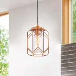 Cheapest 😍 Imperium Modern 1-Light Sand Gold Finish Geometric Cage Wire Pendant with Seeded Glass Shade by Edvivi ⭐ -Deals Edvivi || Atlas Store sand gold edvivi chandeliers epl4438sg 40 1000