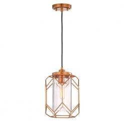 Cheapest ๐ Imperium Modern 1-Light Sand Gold Finish Geometric Cage Wire Pendant with Seeded Glass Shade by Edvivi โญ