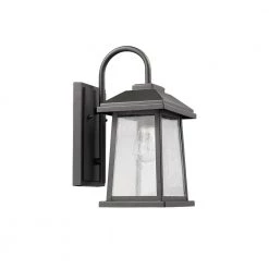 Best Sale 🔔 Charlton 1-Light Transitional Textured Black Outdoor Wall Lantern Sconce with Clear Seeded Glass by Edvivi ✔️