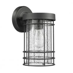 Promo 😀 Charlton 1-Light Transitional Textured Black Cage Outdoor Wall Lantern Sconce with Seedy Glass by Edvivi 🔔 -Deals Edvivi || Atlas Store textured black edvivi outdoor sconces ew610s bk 1f 1000