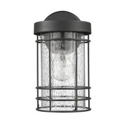 Promo 😀 Charlton 1-Light Transitional Textured Black Cage Outdoor Wall Lantern Sconce with Seedy Glass by Edvivi 🔔 -Deals Edvivi || Atlas Store textured black edvivi outdoor sconces ew610s bk 44 1000