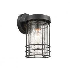Promo 😀 Charlton 1-Light Transitional Textured Black Cage Outdoor Wall Lantern Sconce with Seedy Glass by Edvivi 🔔