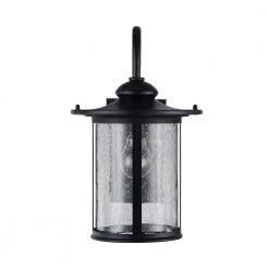 Promo ✔️ Charlton 9 in. 1-Light Transitional Textured Black Outdoor Wall Lantern Sconce with Clear Seeded Cylinder Glass Shade by Edvivi ✔️ -Deals Edvivi || Atlas Store textured black edvivi outdoor sconces ew665m bk 4f 1000