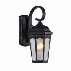 Discount 🔥 1-Light Textured Black Outdoor Wall Lantern Sconce with Multi-Panel Beveled Glass by Edvivi ⭐