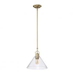 Budget 👏 Aria 12 in. 1-Light Vintage Brass Clear Cone Glass Farmhouse Kitchen Pendant Light by Edvivi 👏 -Deals Edvivi || Atlas Store vintage brass edvivi chandeliers epj4718vb 44 1000