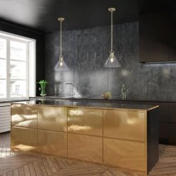 Budget 👏 Aria 12 in. 1-Light Vintage Brass Clear Cone Glass Farmhouse Kitchen Pendant Light by Edvivi 👏 -Deals Edvivi || Atlas Store vintage brass edvivi chandeliers epj4718vb 4f 1000