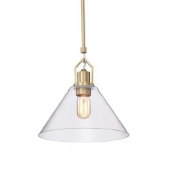 Budget 👏 Aria 12 in. 1-Light Vintage Brass Clear Cone Glass Farmhouse Kitchen Pendant Light by Edvivi 👏
