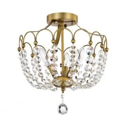 Deals Edvivi || Atlas Store 28 Budget โค๏ธ Eloise 13 in. 3-Light Vintage Brass Finish Glam Modern Semi-Flush Mount with Crystal Strands by Edvivi ๐ฏ