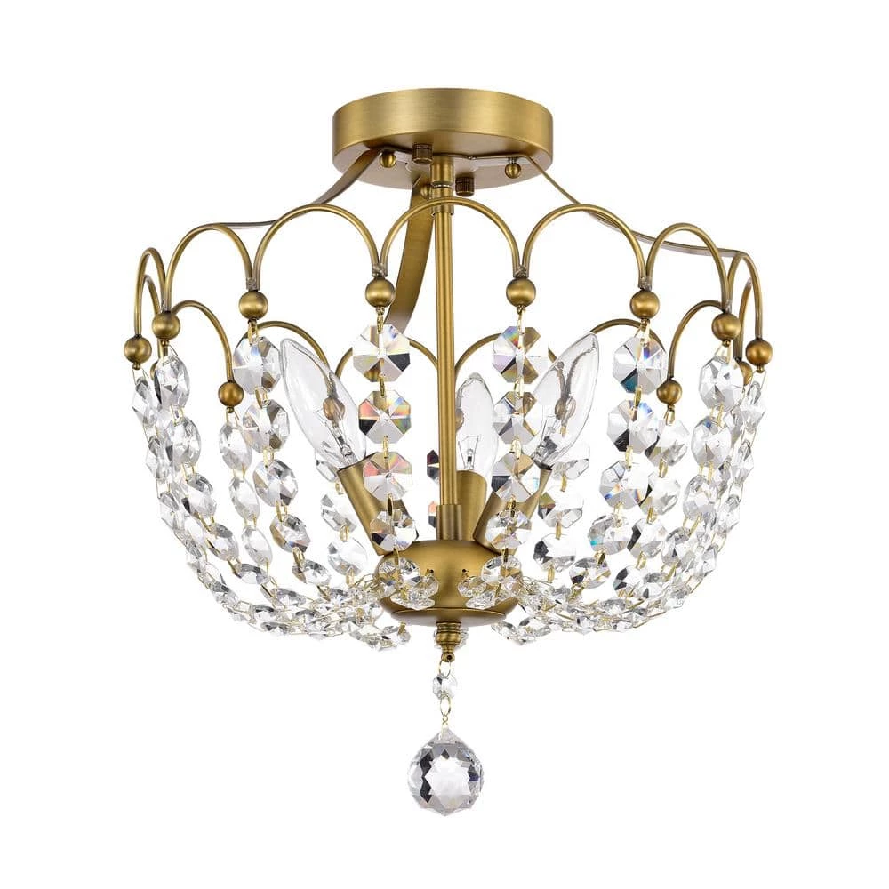 Budget โค๏ธ Eloise 13 in. 3-Light Vintage Brass Finish Glam Modern Semi-Flush Mount with Crystal Strands by Edvivi ๐ฏ 3 Budget โค๏ธ Eloise 13 in. 3-Light Vintage Brass Finish Glam Modern Semi-Flush Mount with Crystal Strands by Edvivi ๐ฏ