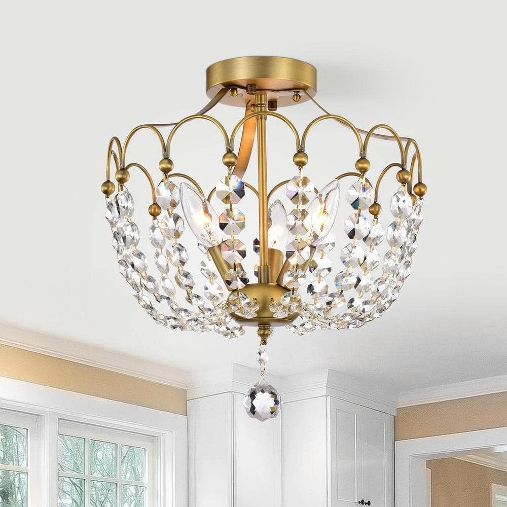 Budget โค๏ธ Eloise 13 in. 3-Light Vintage Brass Finish Glam Modern Semi-Flush Mount with Crystal Strands by Edvivi ๐ฏ 4 Budget โค๏ธ Eloise 13 in. 3-Light Vintage Brass Finish Glam Modern Semi-Flush Mount with Crystal Strands by Edvivi ๐ฏ - Image 2
