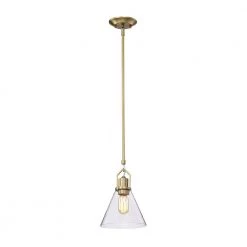 Deals 🧨 Aria 8 in. 1-Light Vintage Brass Modern Mini Pendant with Clear Cone Glass Shade by Edvivi 💯 -Deals Edvivi || Atlas Store vintage brass edvivi pendant lights epj4708vb 1d 1000