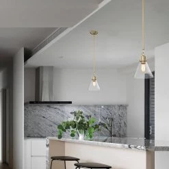 Deals 🧨 Aria 8 in. 1-Light Vintage Brass Modern Mini Pendant with Clear Cone Glass Shade by Edvivi 💯 -Deals Edvivi || Atlas Store vintage brass edvivi pendant lights epj4708vb 31 1000