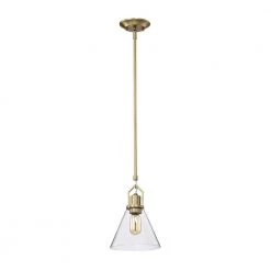 Deals 🧨 Aria 8 in. 1-Light Vintage Brass Modern Mini Pendant with Clear Cone Glass Shade by Edvivi 💯 -Deals Edvivi || Atlas Store vintage brass edvivi pendant lights epj4708vb 44 1000