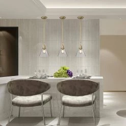 Deals 🧨 Aria 8 in. 1-Light Vintage Brass Modern Mini Pendant with Clear Cone Glass Shade by Edvivi 💯 -Deals Edvivi || Atlas Store vintage brass edvivi pendant lights epj4708vb c3 1000